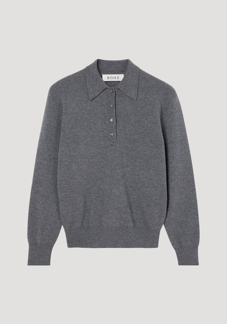 Compact knitted polo | mid grey melange