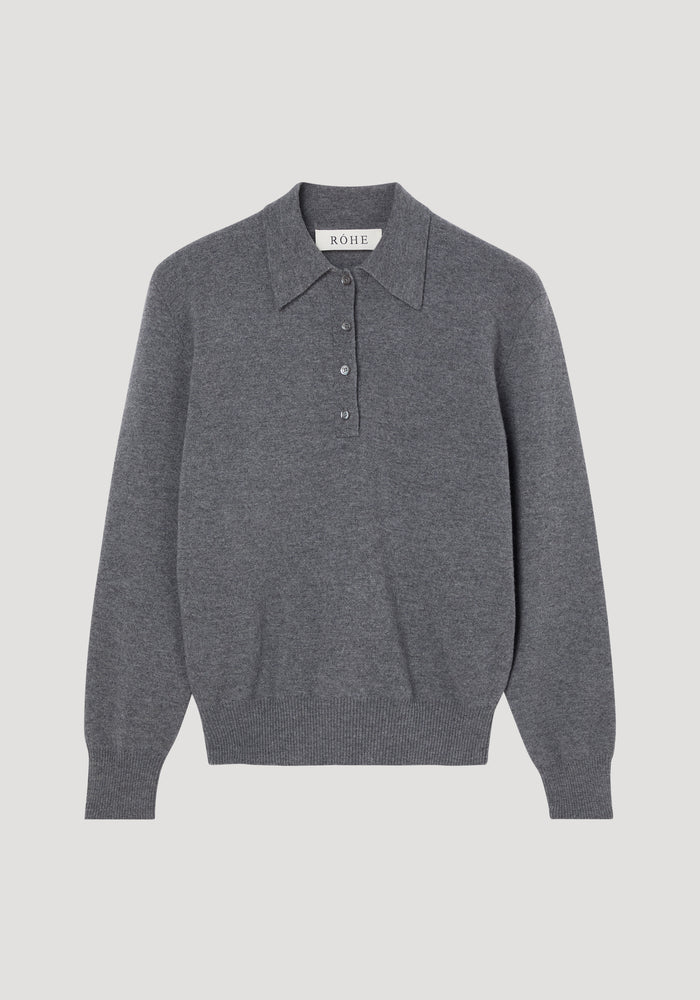 Compact knitted polo | mid grey melange
