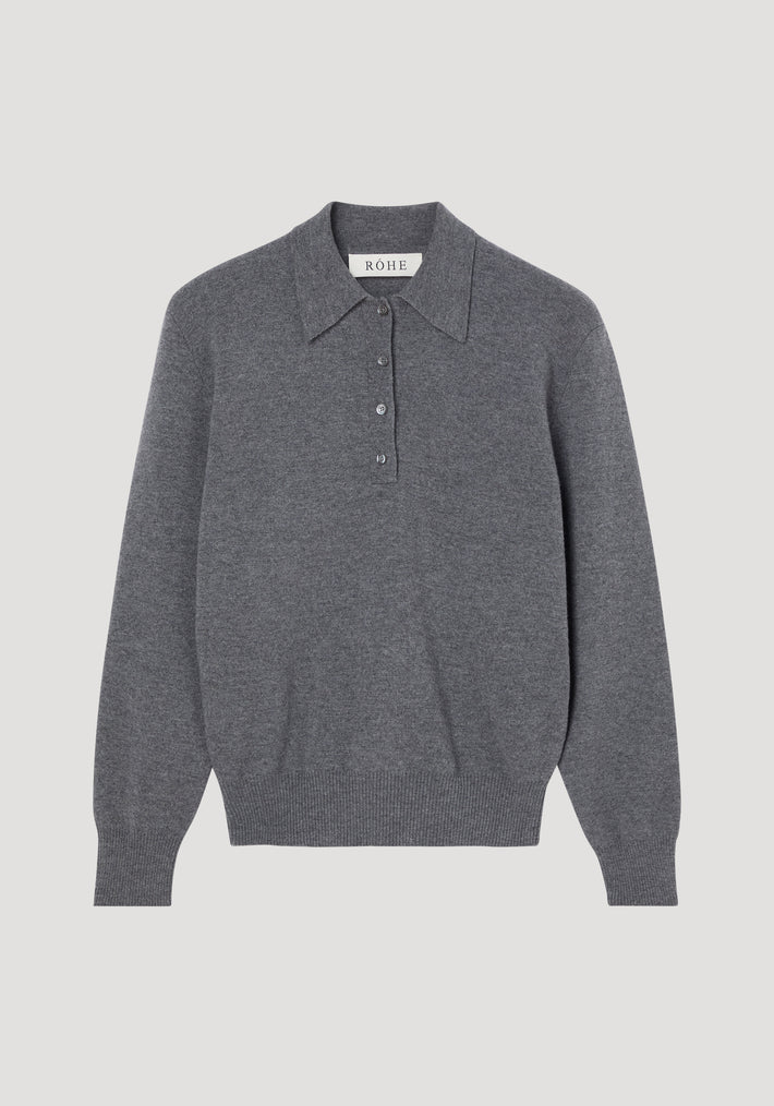 Compact knitted polo | mid grey melange