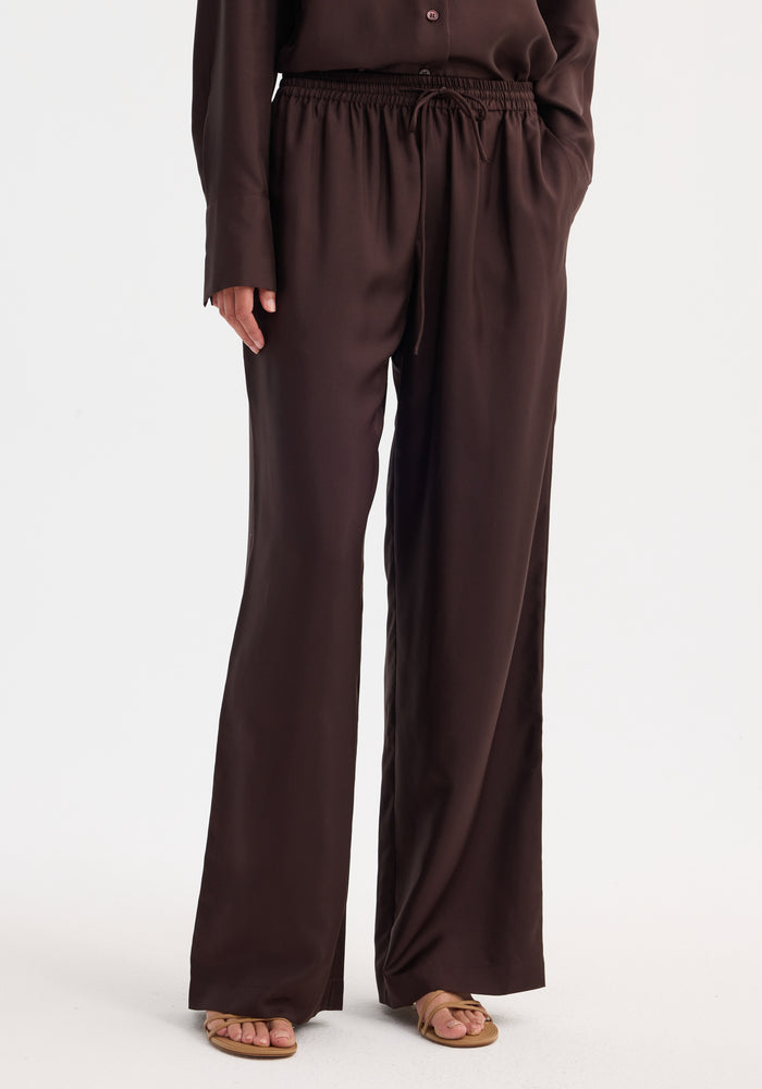 Wide leg silk trousers | mahogany
