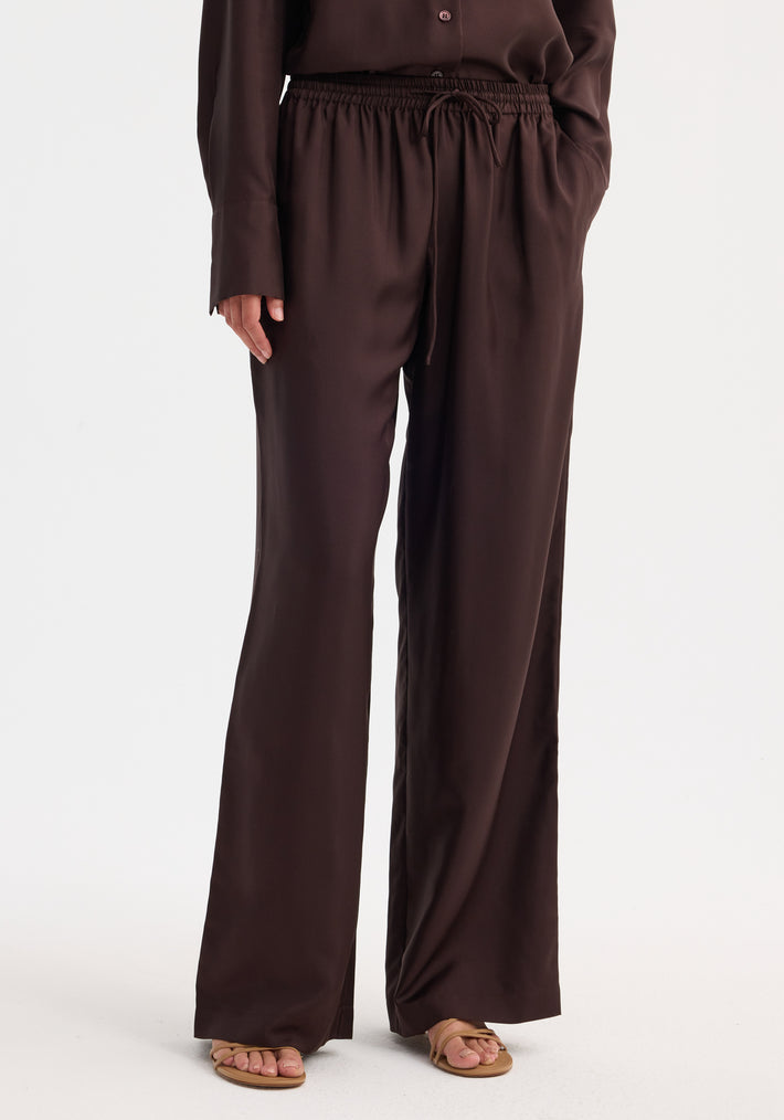 Wide leg silk trousers | mahogany