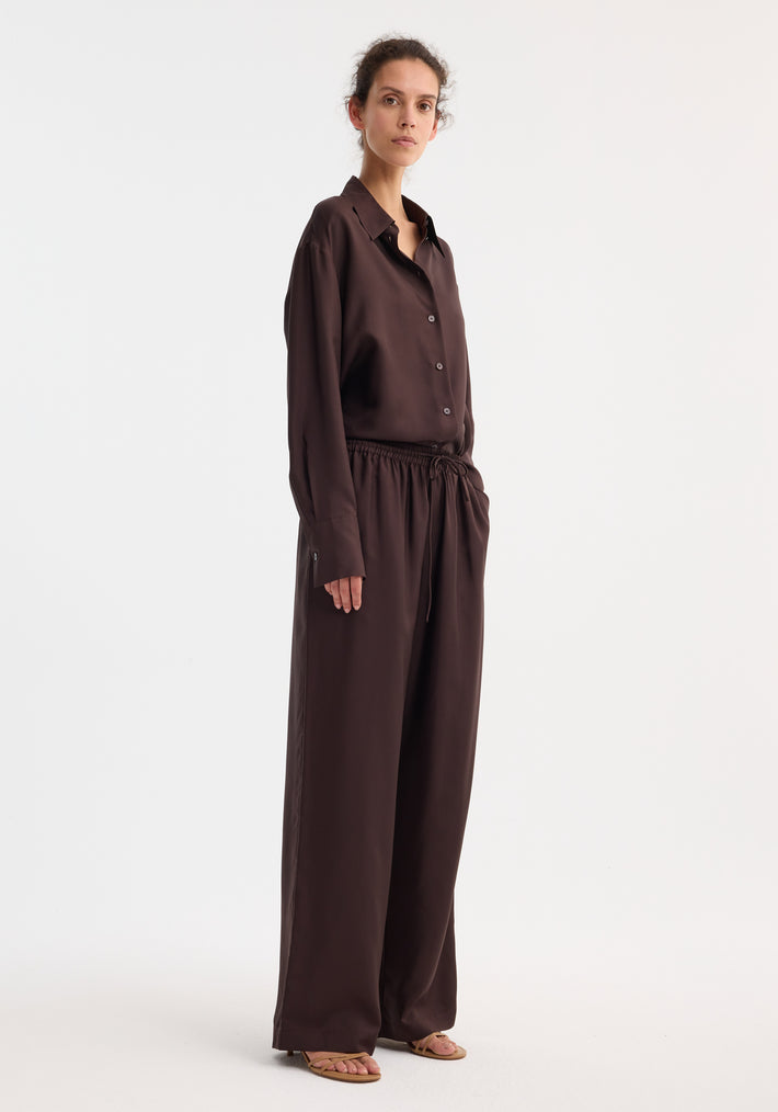 Wide leg silk trousers | mahogany