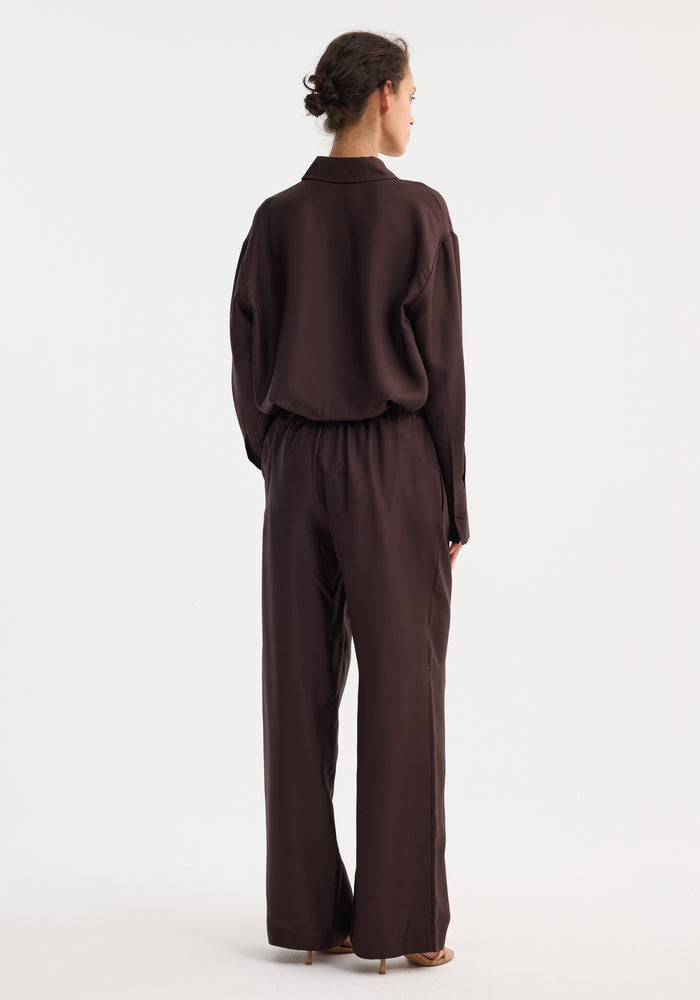 Wide leg silk trousers | mahogany
