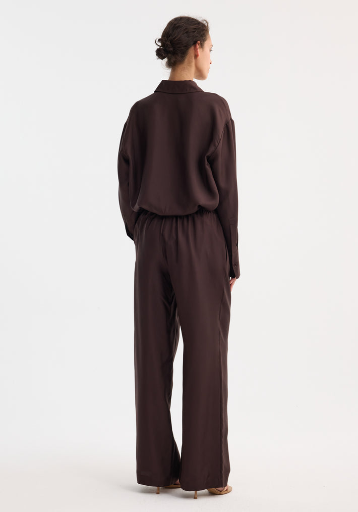Wide leg silk trousers | mahogany