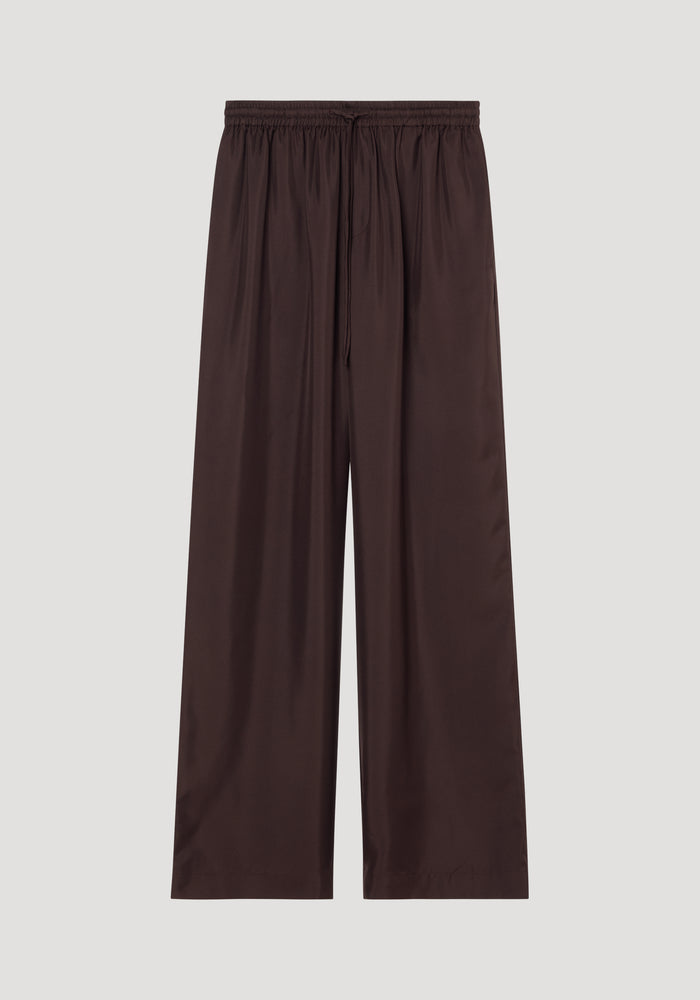 Wide leg silk trousers | mahogany