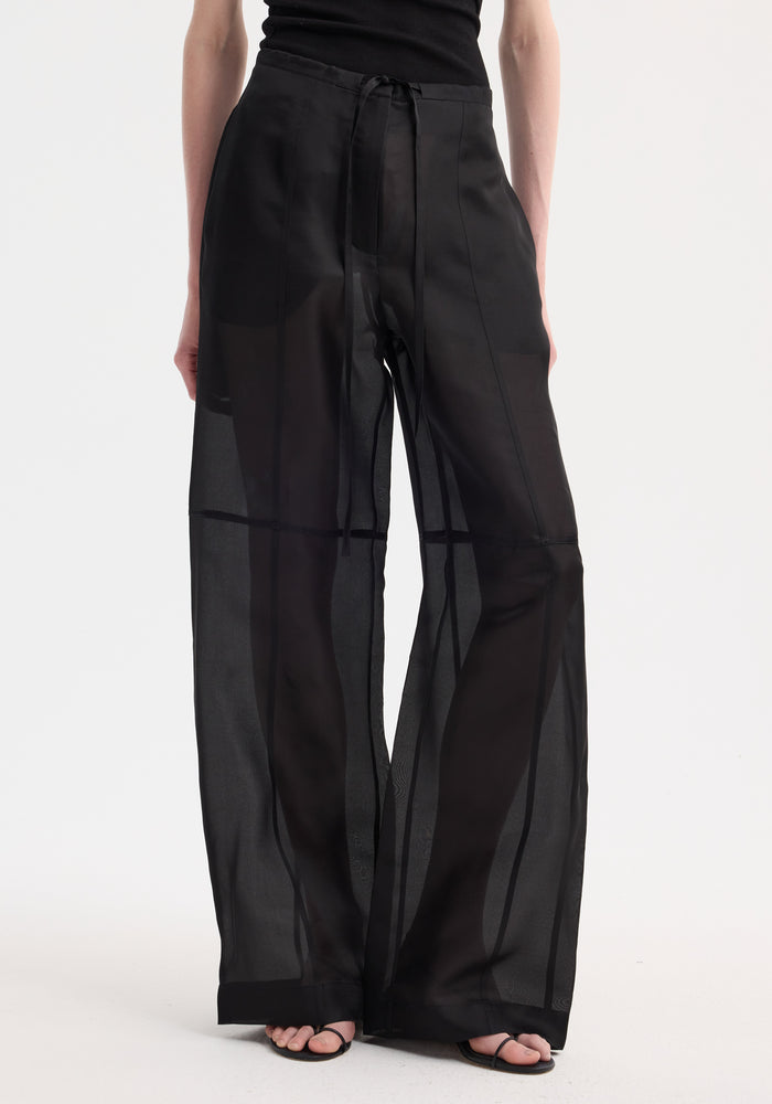 Organza silk parachute trousers | black