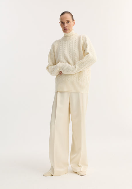 Relaxed drawstring satin trousers | cream