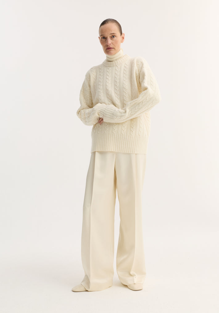 Relaxed drawstring satin trousers | cream