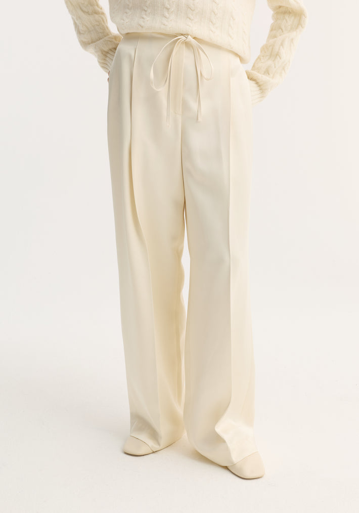 Relaxed drawstring satin trousers | cream