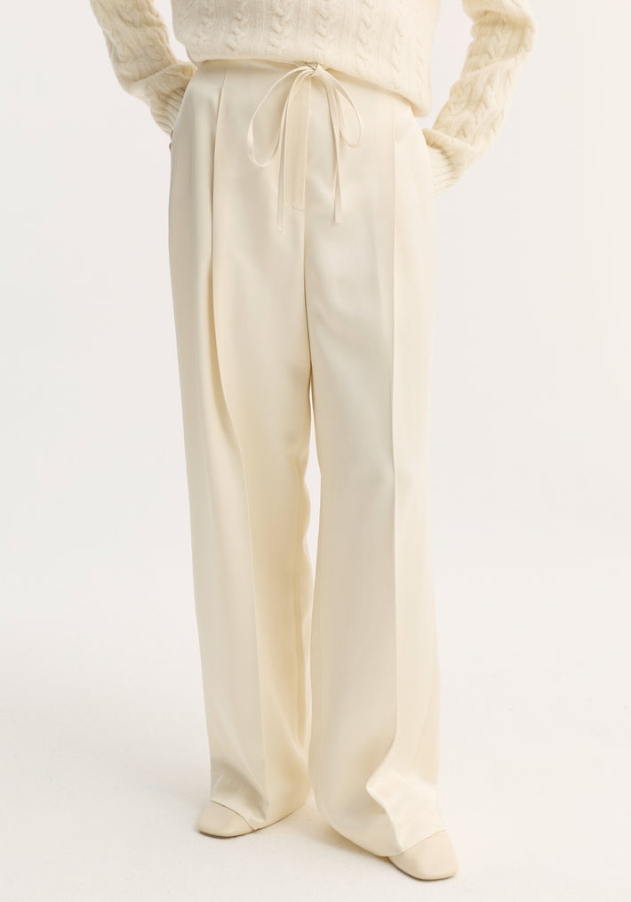 Relaxed drawstring satin trousers | cream