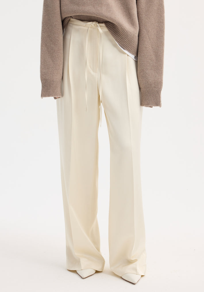 Relaxed drawstring satin trousers | cream