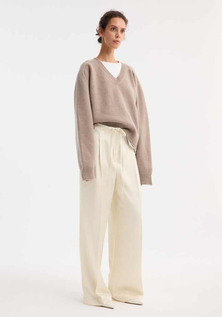 Relaxed drawstring satin trousers | cream