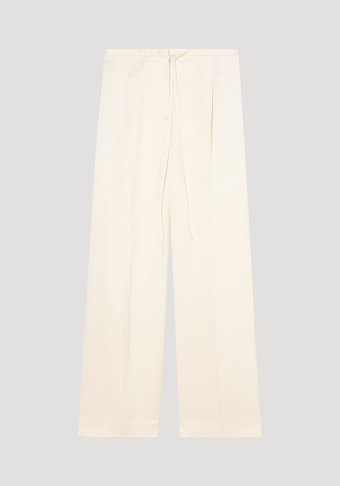 Relaxed drawstring satin trousers | cream