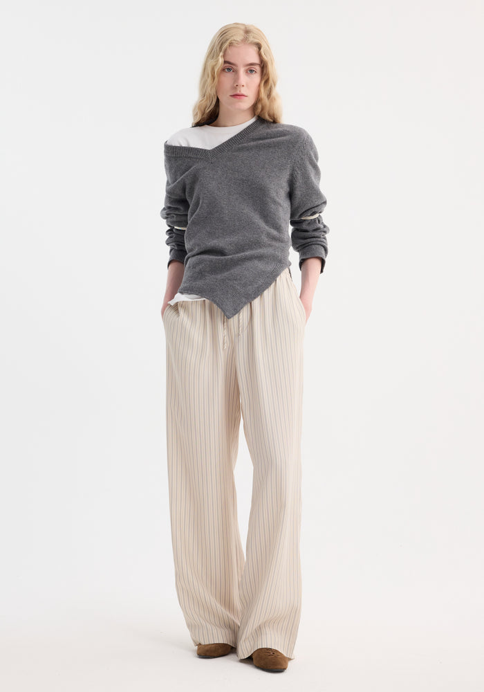 Wide leg silk trousers | classic stripe