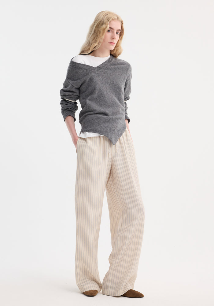 Wide leg silk trousers | classic stripe