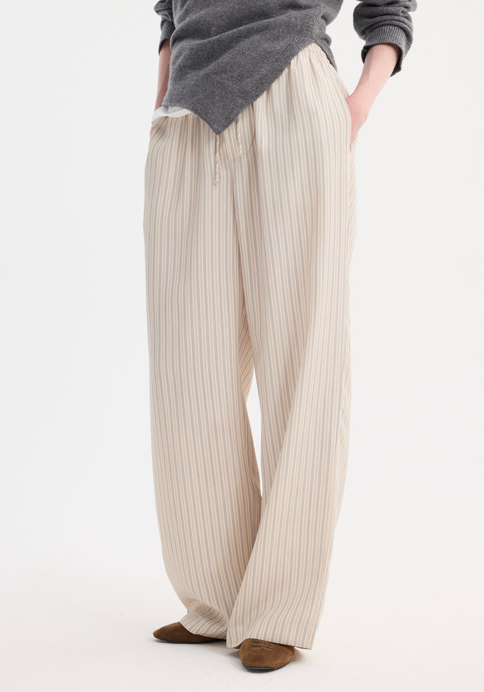 Wide leg silk trousers | classic stripe