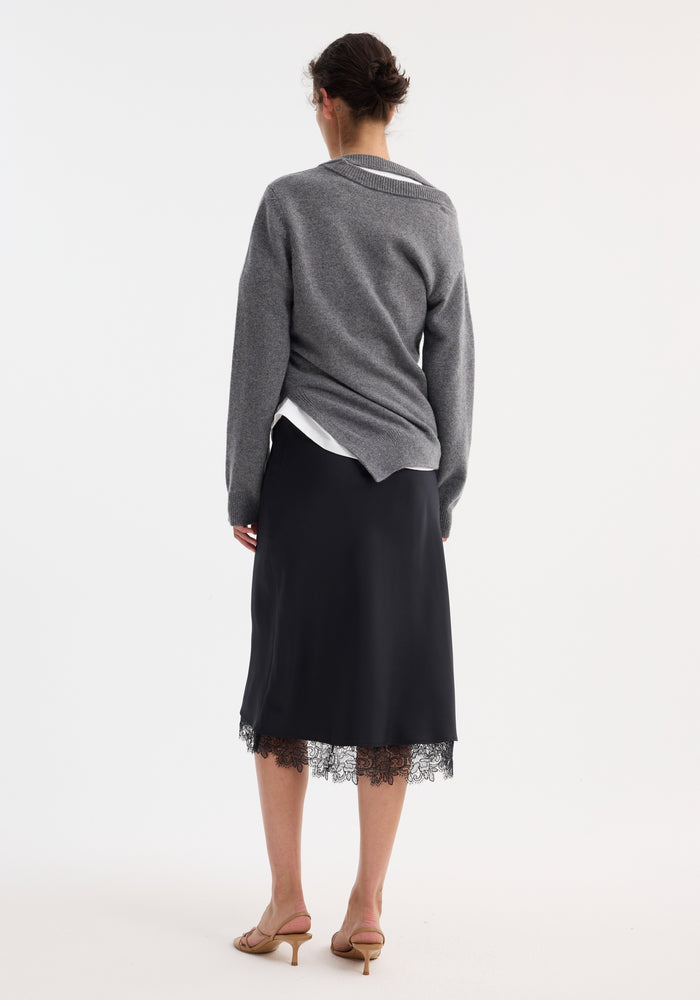 Lace-trimmed silk skirt | black