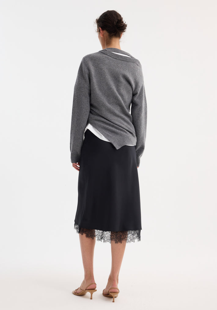 Lace-trimmed silk skirt | black