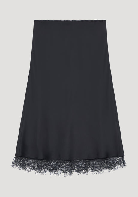 Lace-trimmed silk skirt | black