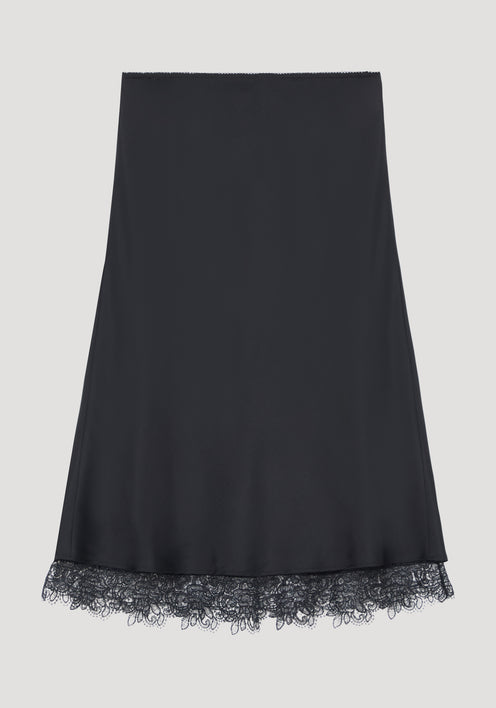 Lace-trimmed silk skirt | black