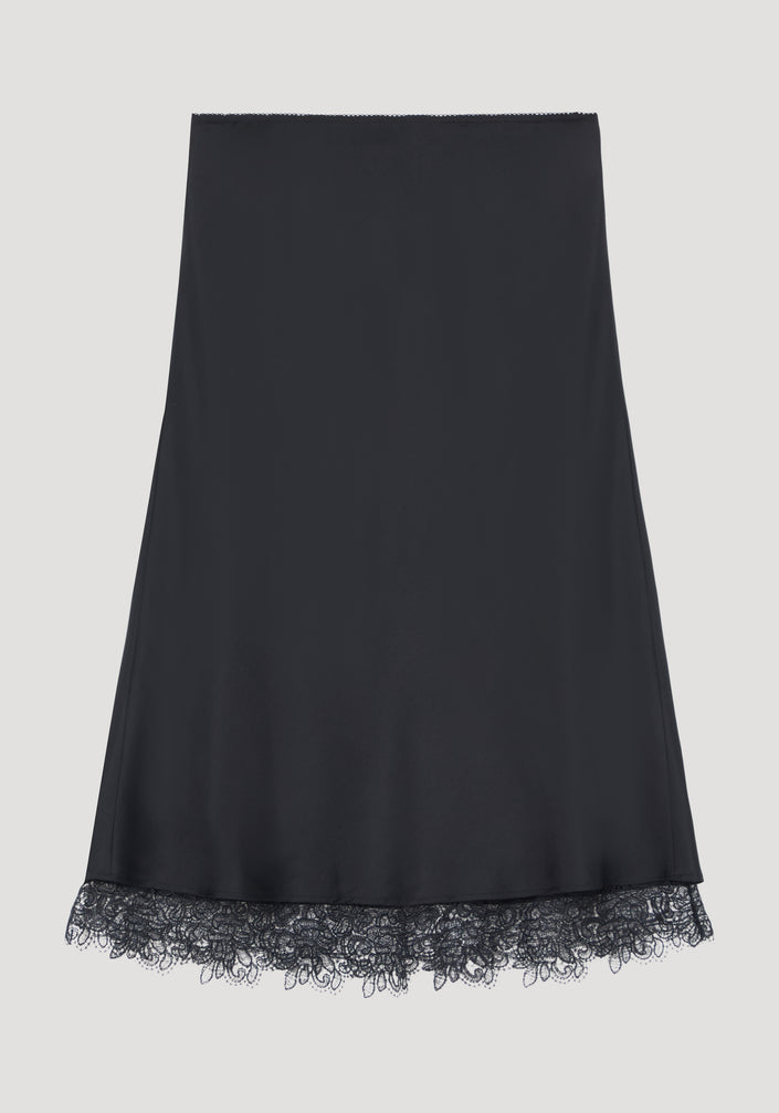 Lace-trimmed silk skirt | black