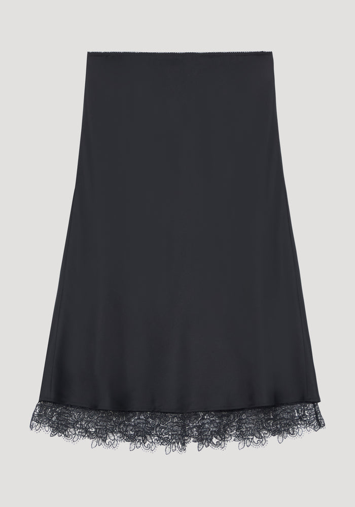 Lace-trimmed silk skirt | black