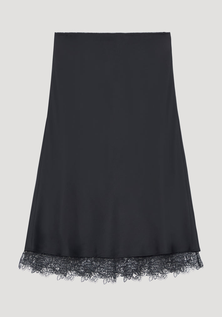Lace-trimmed silk skirt | black