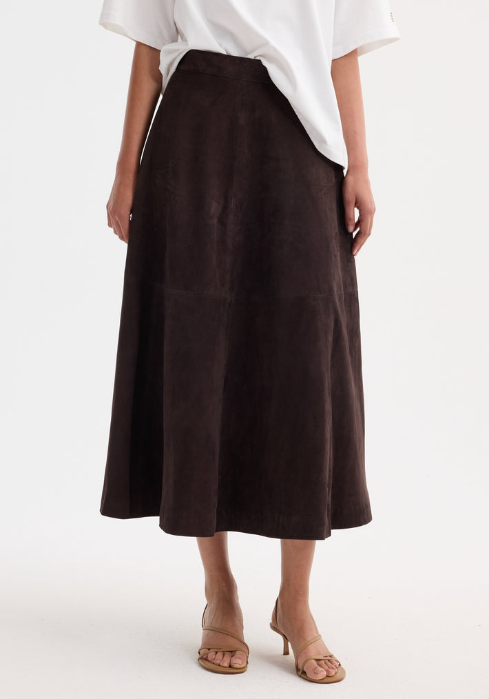 A-line suede skirt | dark chocolate