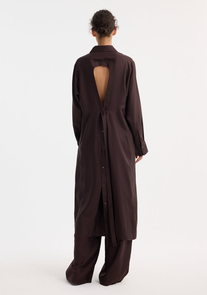 Silk open back wrap dress | mahogany