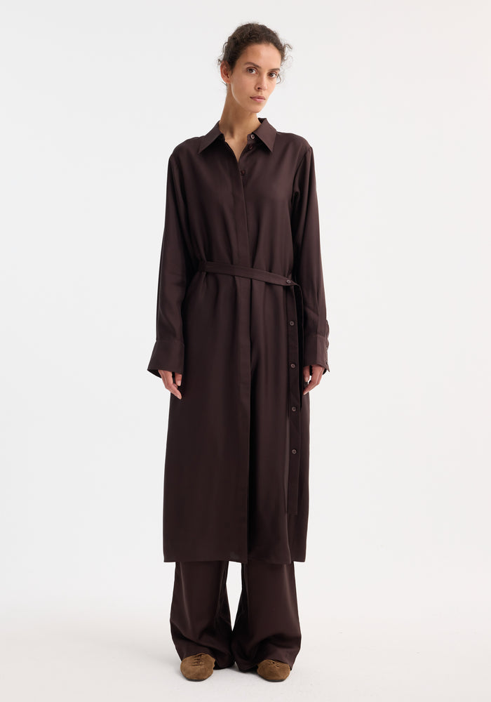Silk open back wrap dress | mahogany