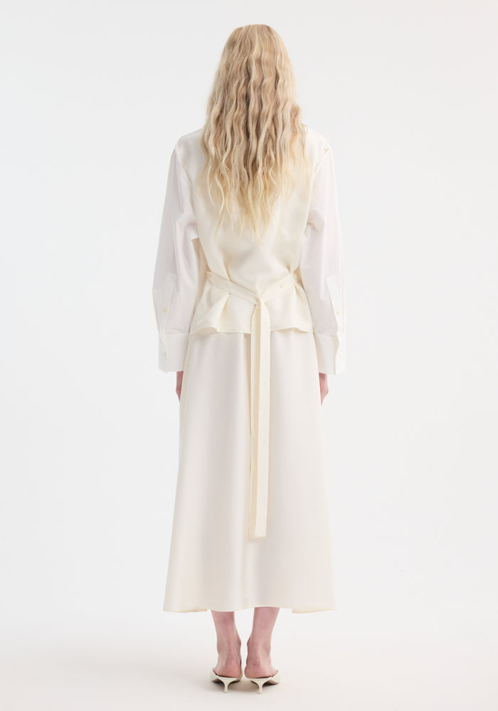 Poplin silk combined gilet-dress | optic white