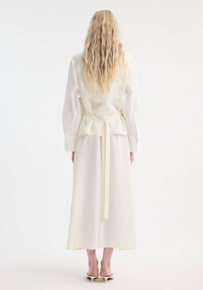 Poplin silk combined gilet-dress | optic white