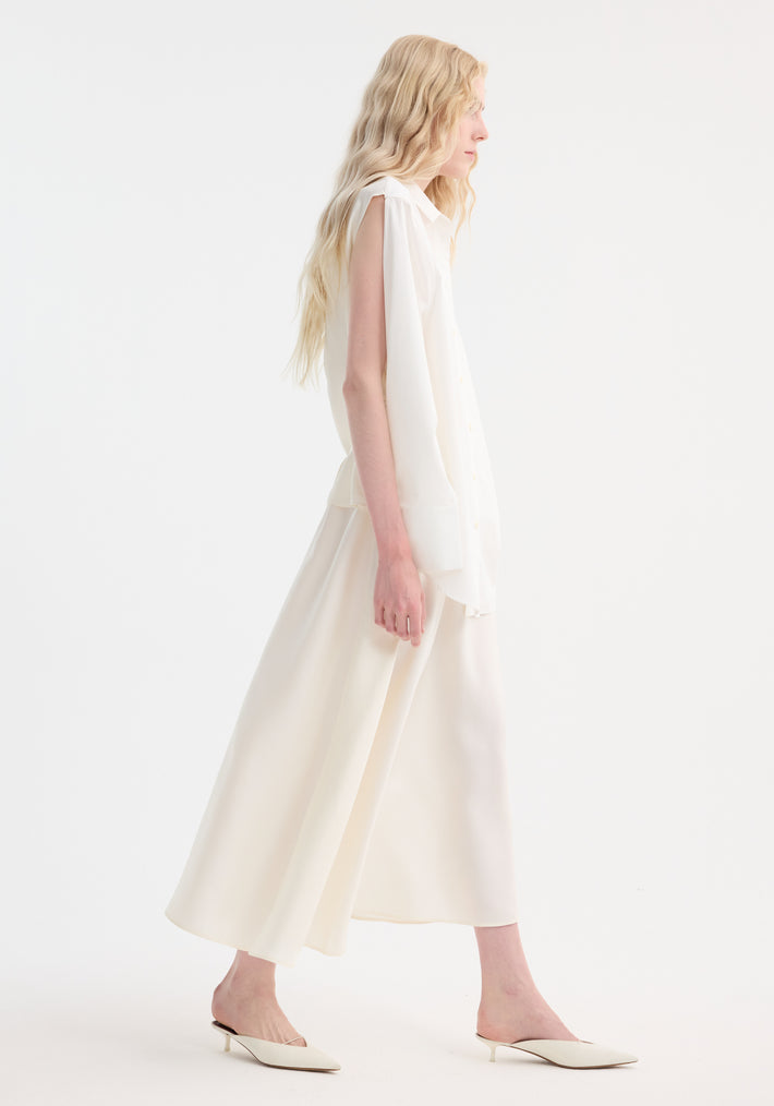 Poplin silk combined gilet-dress | optic white