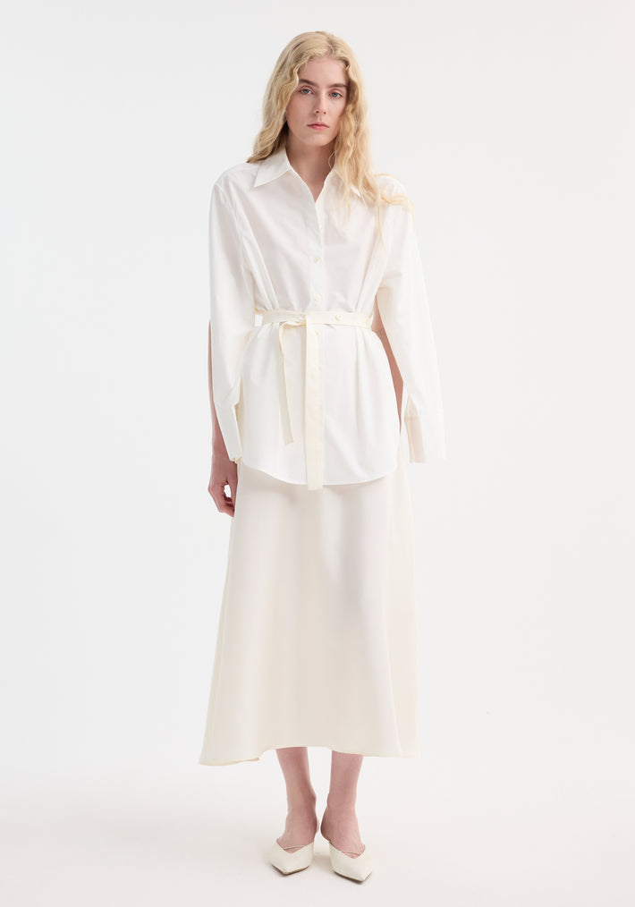 Poplin silk combined gilet-dress | optic white