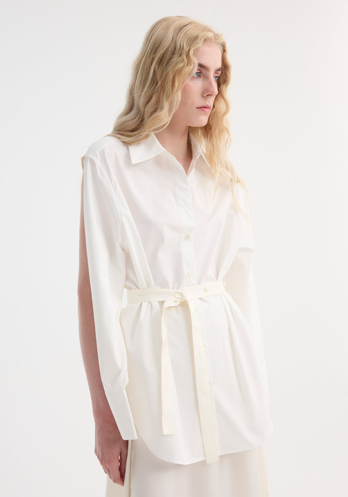 Poplin silk combined gilet-dress | optic white