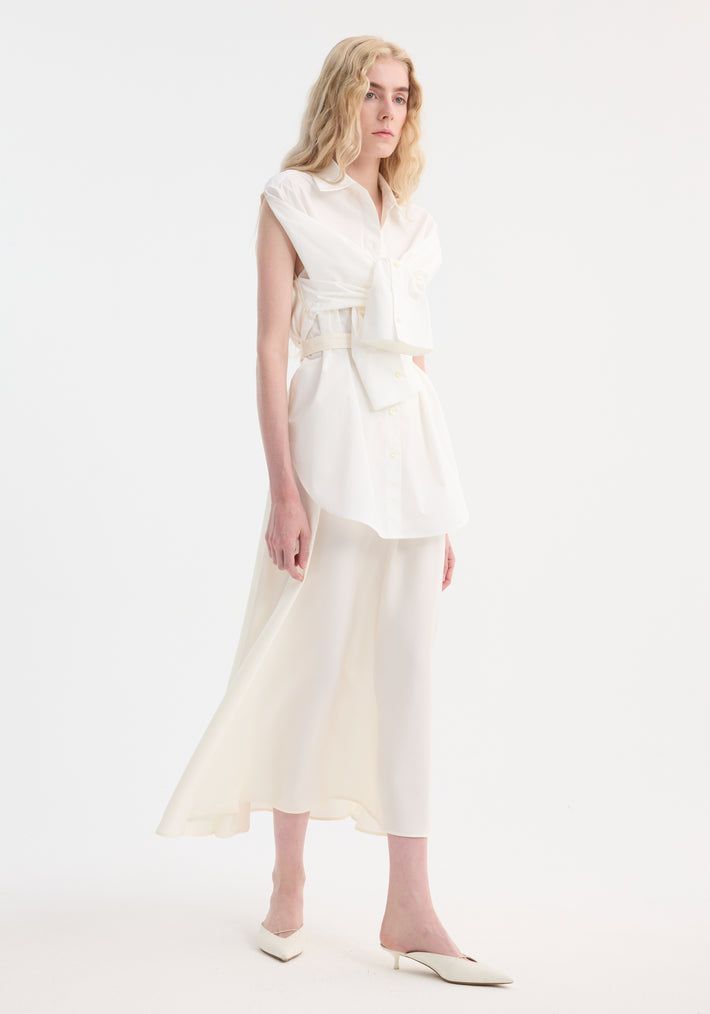 Poplin silk combined gilet-dress | optic white