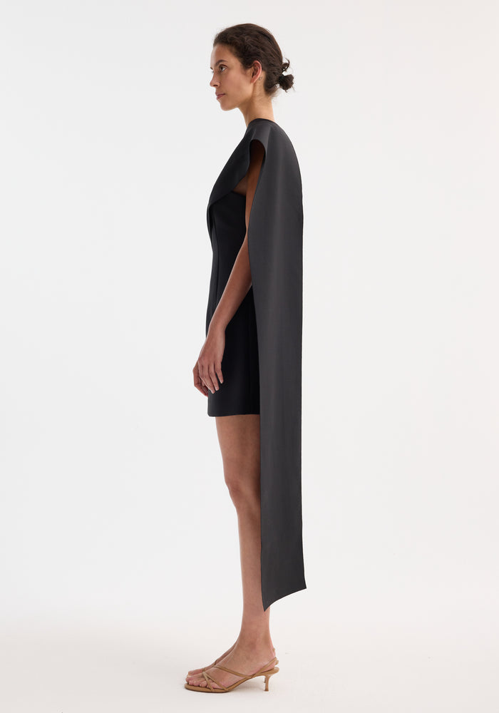 Short sculptural sash dress | black