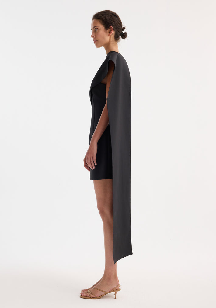 Short sculptural sash dress | black