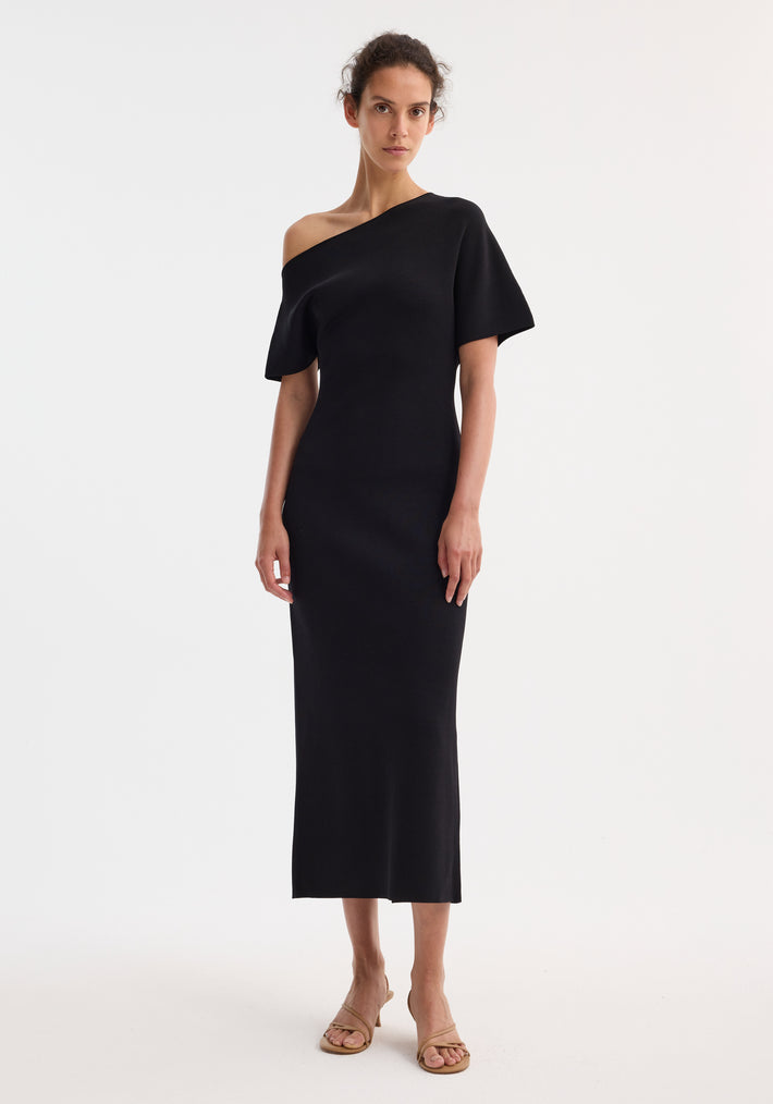 Asymmetrical knitted dress | black