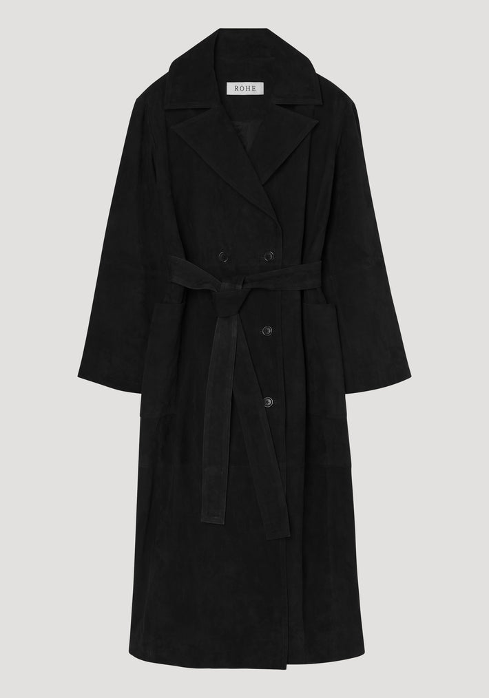 Suede belted wrap coat | black