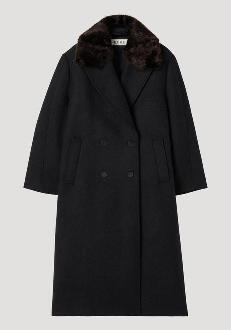 Double-breasted coat with faux fur collar | anthracite melange
