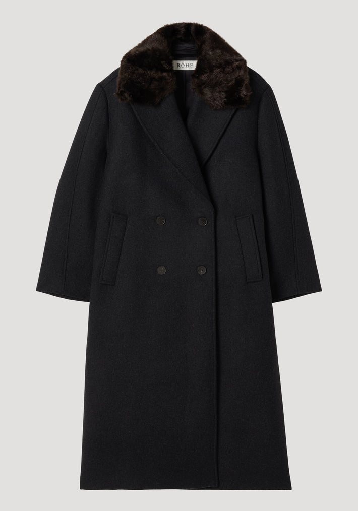 Double-breasted coat with faux fur collar | anthracite melange