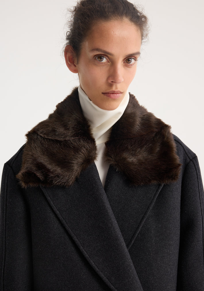 Double-breasted coat with faux fur collar | anthracite melange