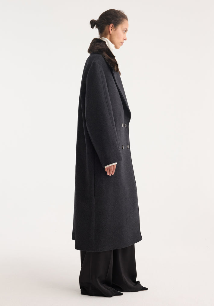 Double-breasted coat with faux fur collar | anthracite melange