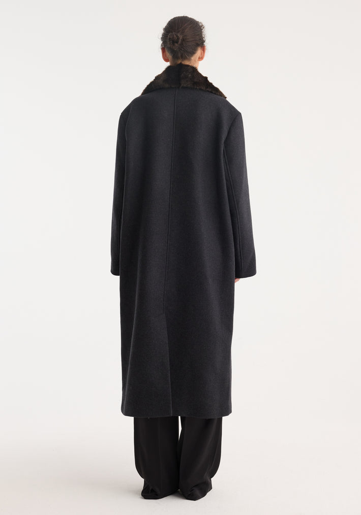 Double-breasted coat with faux fur collar | anthracite melange