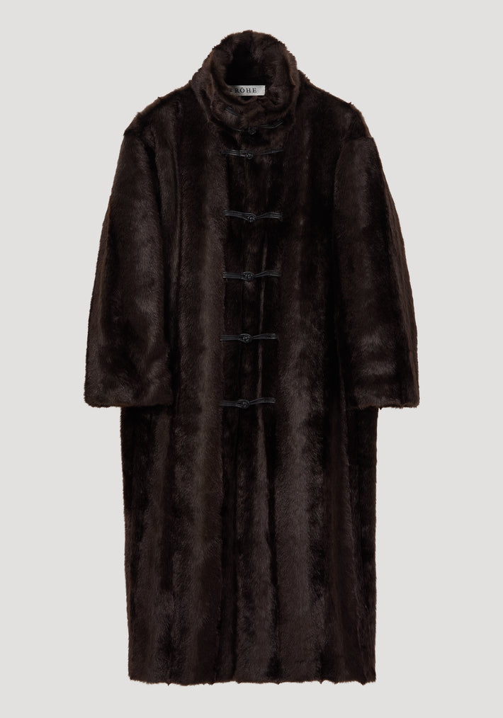 Pankou closure faux fur coat | dark brown