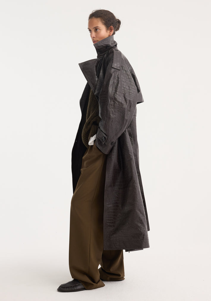 Leather croco trenchcoat | mahogany