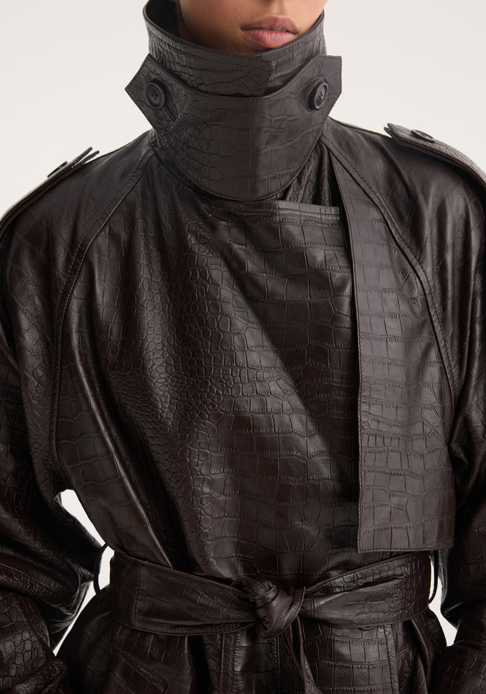 Leather croco trenchcoat | mahogany