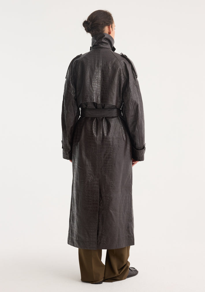 Leather croco trenchcoat | mahogany