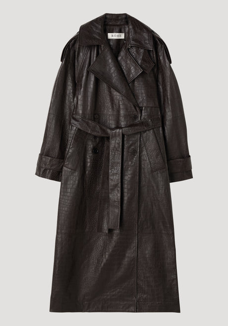 Leather croco trenchcoat | mahogany